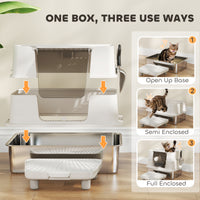 Stainless Steel Cat Litter Box – XL Enclosed with Scoop & Step