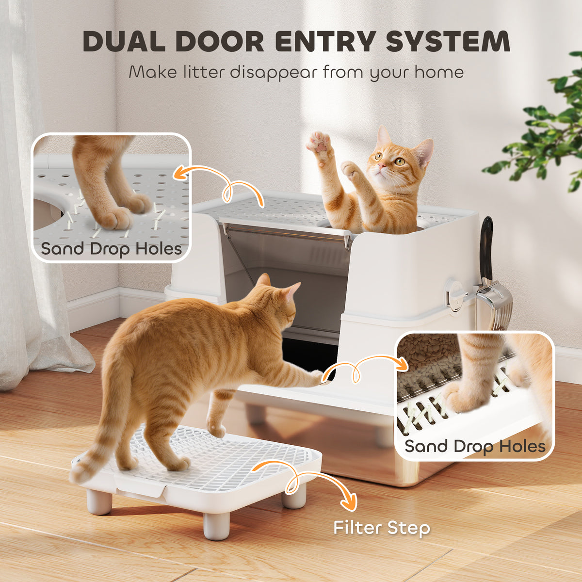 Stainless Steel Cat Litter Box – XL Enclosed with Scoop & Step